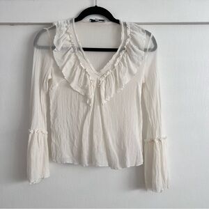 Intermix sheer long sleeve white ruffle blouse